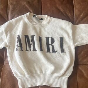 AMIRI Cream and Black Logo Sweater